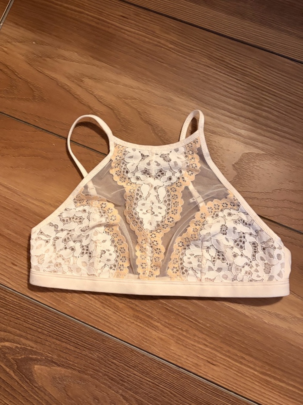 Victoria's Secret High-Neck Lace Bralette in Peach and White